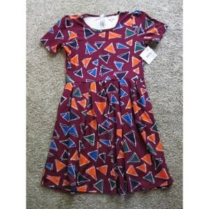 New LuLaRoe Amelia Knee length Dress womans 2XL Cranberry Triangles with Pockets